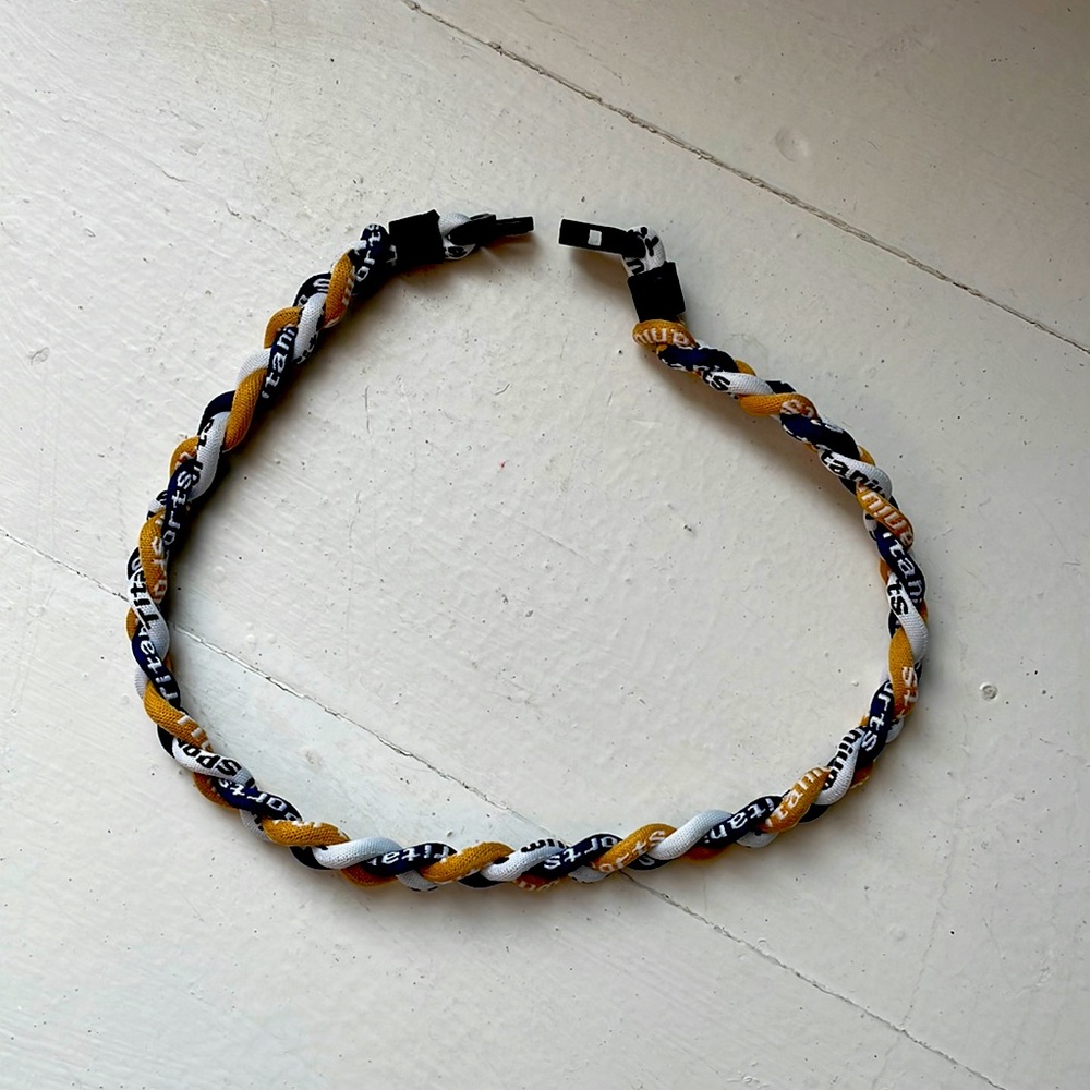 NWT navy, gold & white braided sports necklace